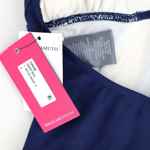 Vince Camuto Women Navy/White Color-Block Halter One Piece Swimsuit Size US 4 - Picture 4 of 4
